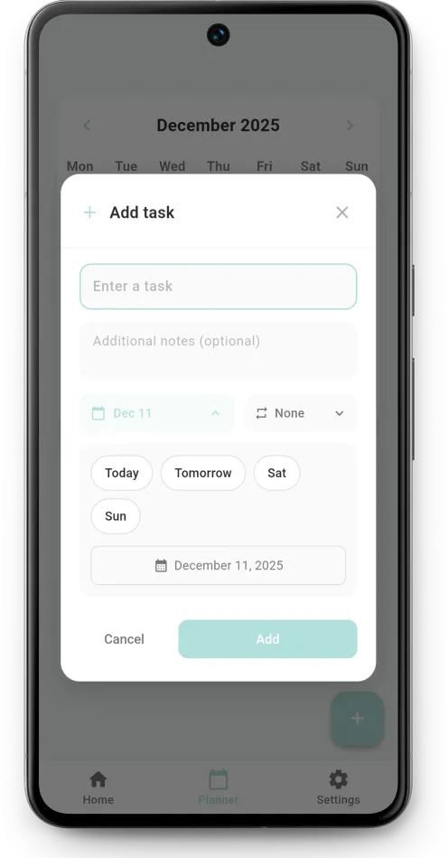 Stando Add Task Screen