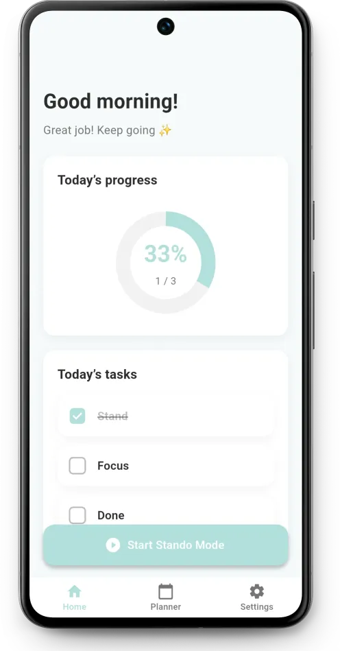 Stando Home - Today's progress and task list